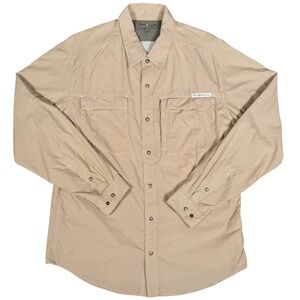 ExOfficio BugsAway Shirt Mens Large Tan Plaid Nylon Insect Shield Long Sleeve‎